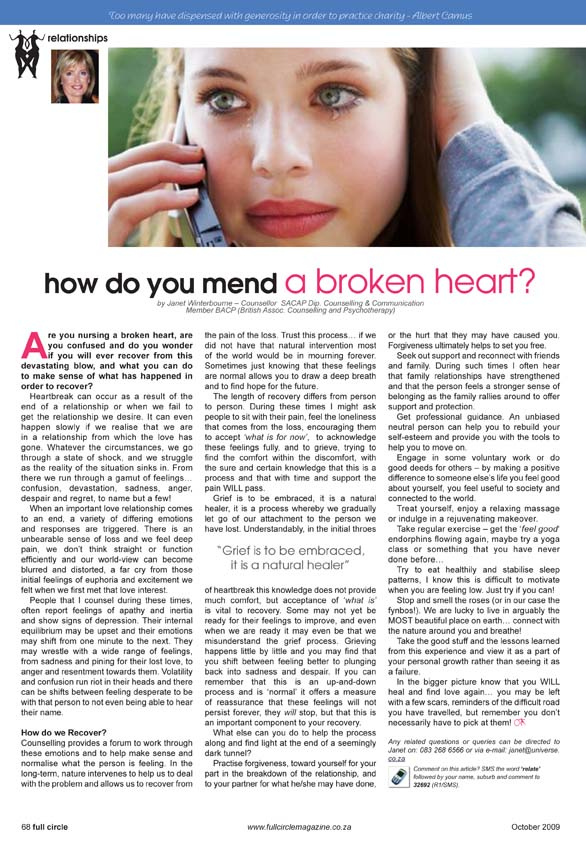 How do you mend a broken heart Psychologist Cape Town